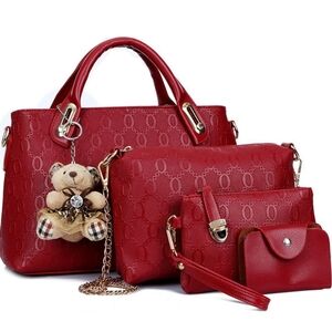 Elegant Red Women's Handbag Set